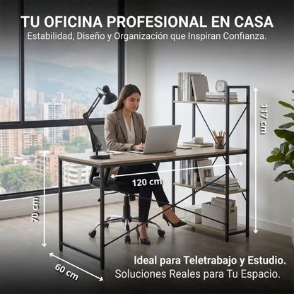 Escritorio con Estanterías de Madera 🖥️ Organiza y Aprovecha Mejor tu Espacio