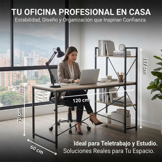 Escritorio con Estanterías de Madera 🖥️ Organiza y Aprovecha Mejor tu Espacio