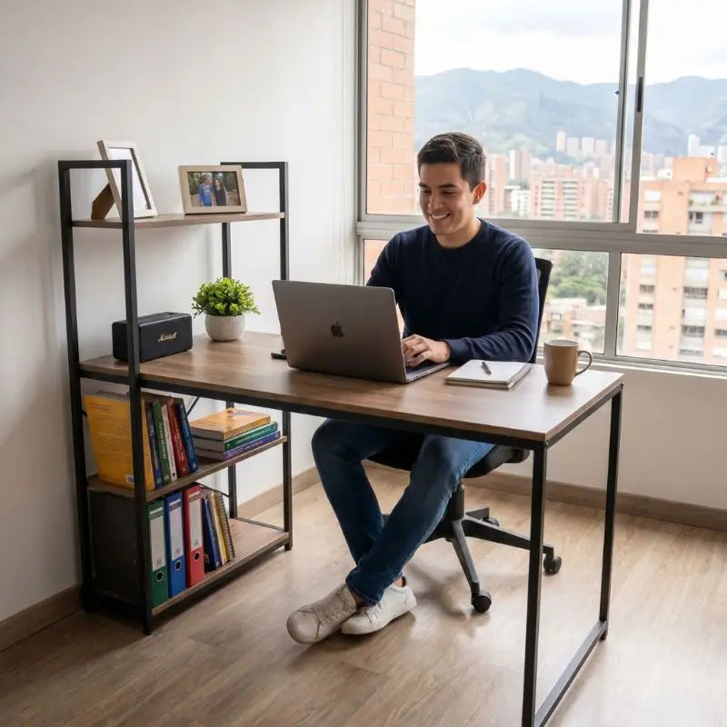 Escritorio con Estanterías de Madera 🖥️ Organiza y Aprovecha Mejor tu Espacio