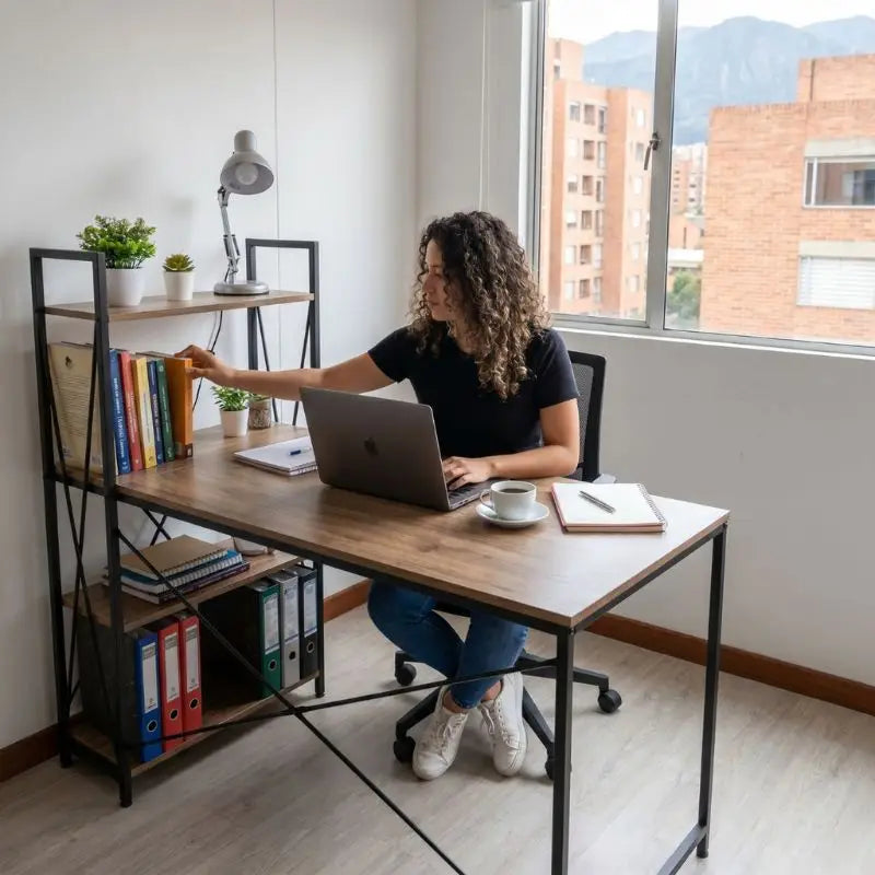 Escritorio con Estanterías de Madera 🖥️ Organiza y Aprovecha Mejor tu Espacio