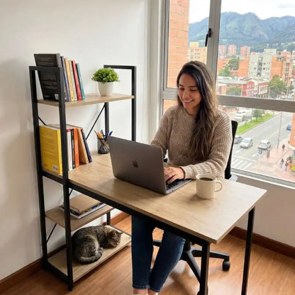 Escritorio con Estanterías de Madera 🖥️ Organiza y Aprovecha Mejor tu Espacio