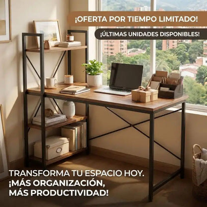 Escritorio con Estanterías de Madera 🖥️ Organiza y Aprovecha Mejor tu Espacio