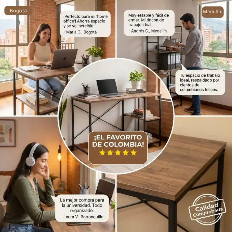 Escritorio con Estanterías de Madera 🖥️ Organiza y Aprovecha Mejor tu Espacio