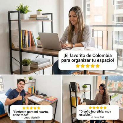 Escritorio con Estanterías de Madera 🖥️ Organiza y Aprovecha Mejor tu Espacio