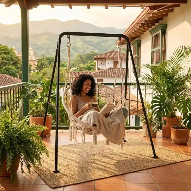 Silla hamaca con soporte metálico