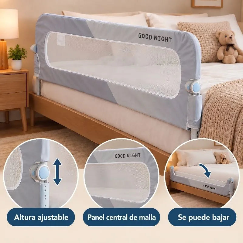 🛏️ Baranda de Seguridad para Cama · 1,50 m · Altura Ajustable