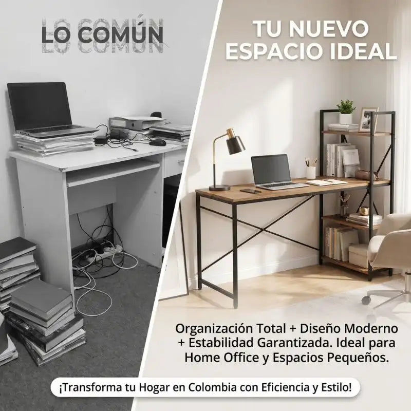 Escritorio con Estanterías de Madera 🖥️ Organiza y Aprovecha Mejor tu Espacio