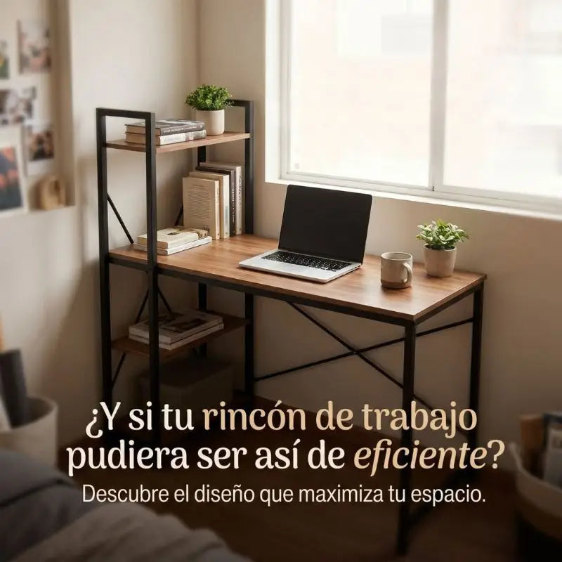 Escritorio con Estanterías de Madera 🖥️ Organiza y Aprovecha Mejor tu Espacio
