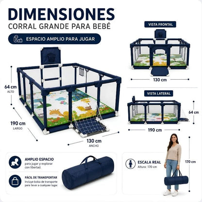 Corral Infantil Grande de 1.90 m con Tapete y Accesorios para Jugar con Más Libertad 🧸