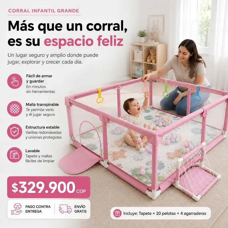 Corral Infantil Grande de 1.90 m con Tapete y Accesorios para Jugar con Más Libertad 🧸