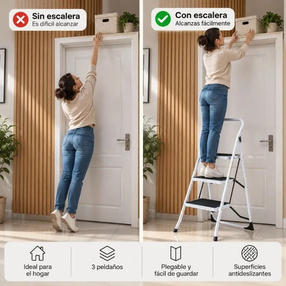 🪜 Escalera Plegable de 3 Peldaños para Llegar Más Alto con Facilidad