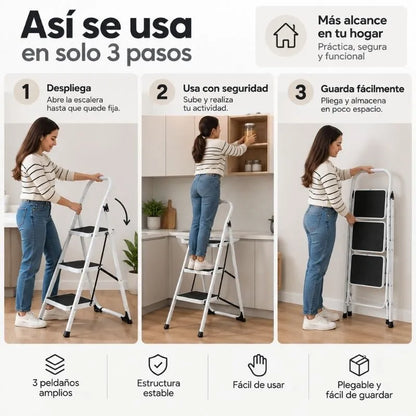 🪜 Escalera Plegable de 3 Peldaños para Llegar Más Alto con Facilidad