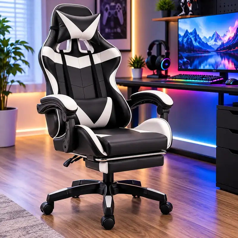 Silla gamer negra con blanco