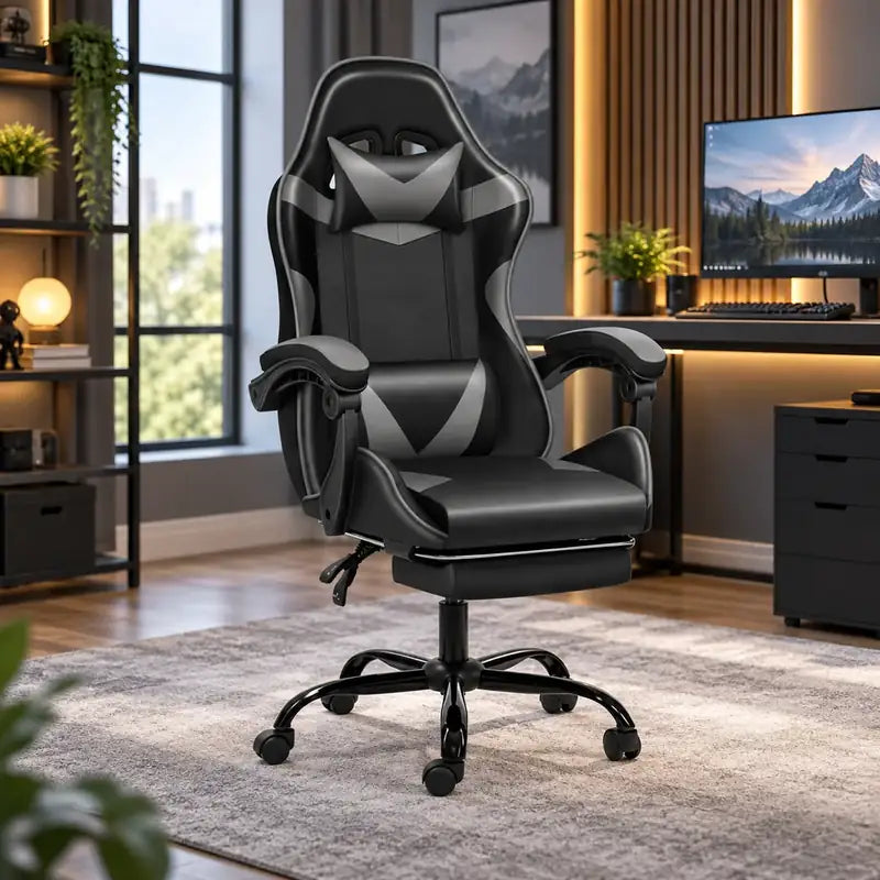 Silla gamer negra con gris