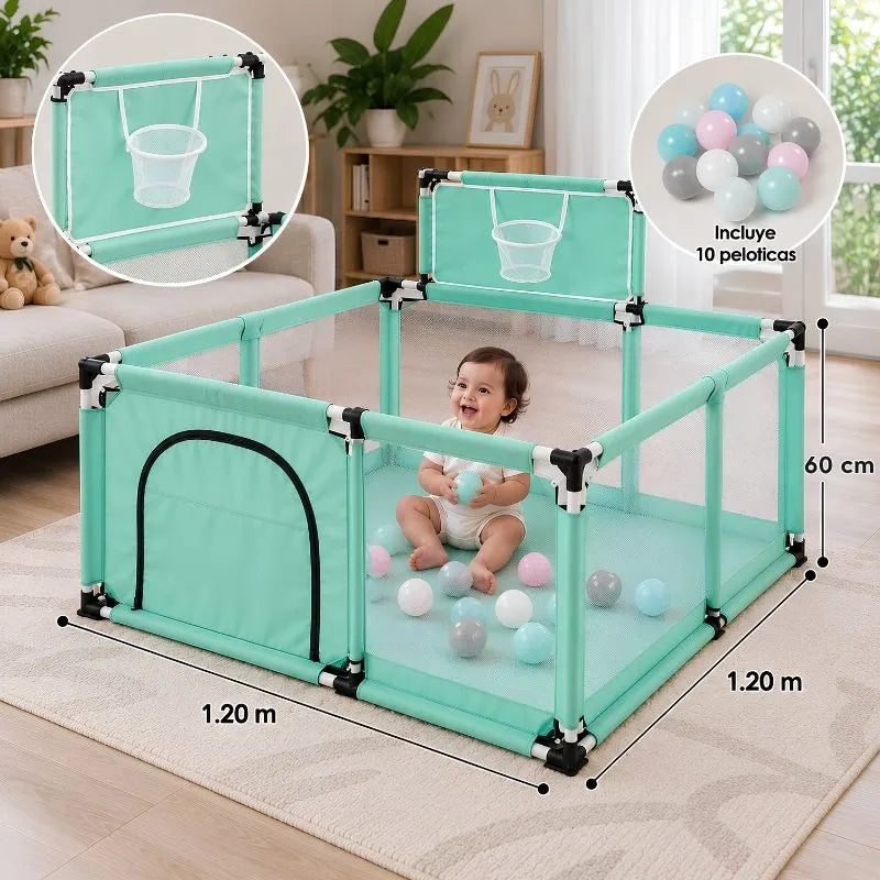 🧸 Corral Infantil 1,20 × 1,20 m con Malla para Crear su Propio Espacio de Juego