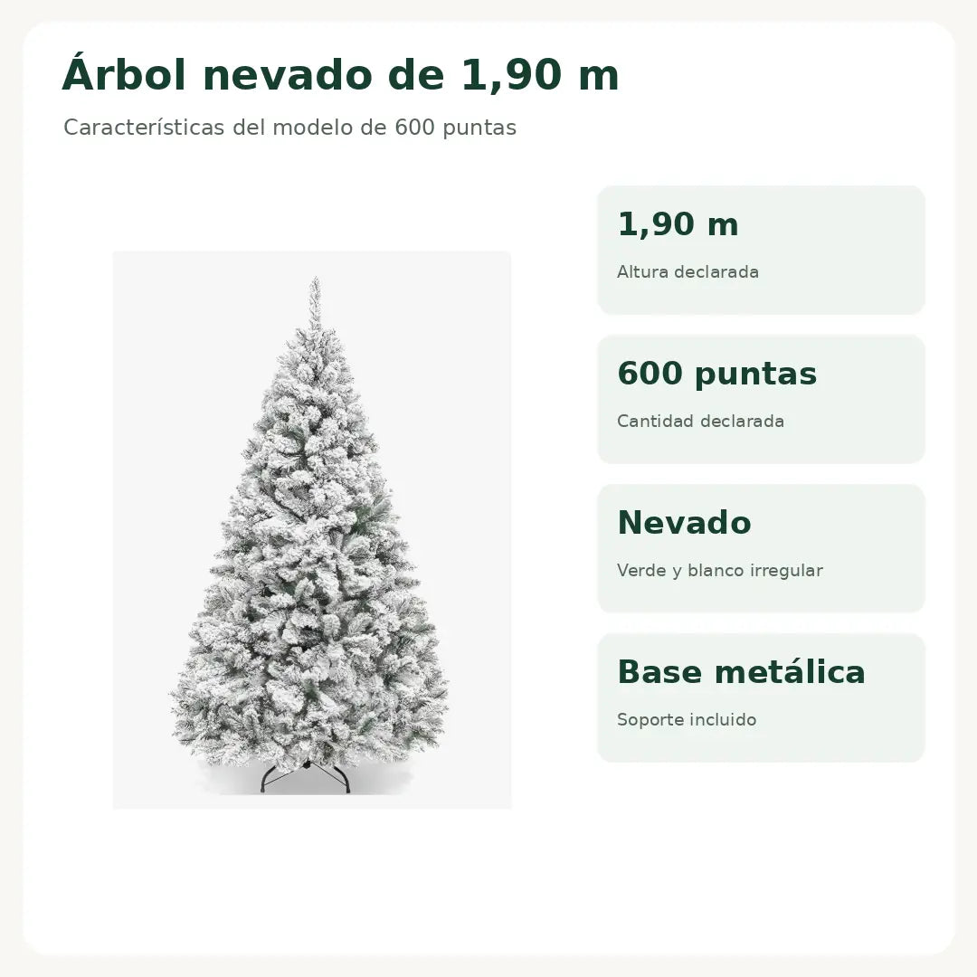❄️ Árbol Nevado · 1,90 m · 600 Ramas